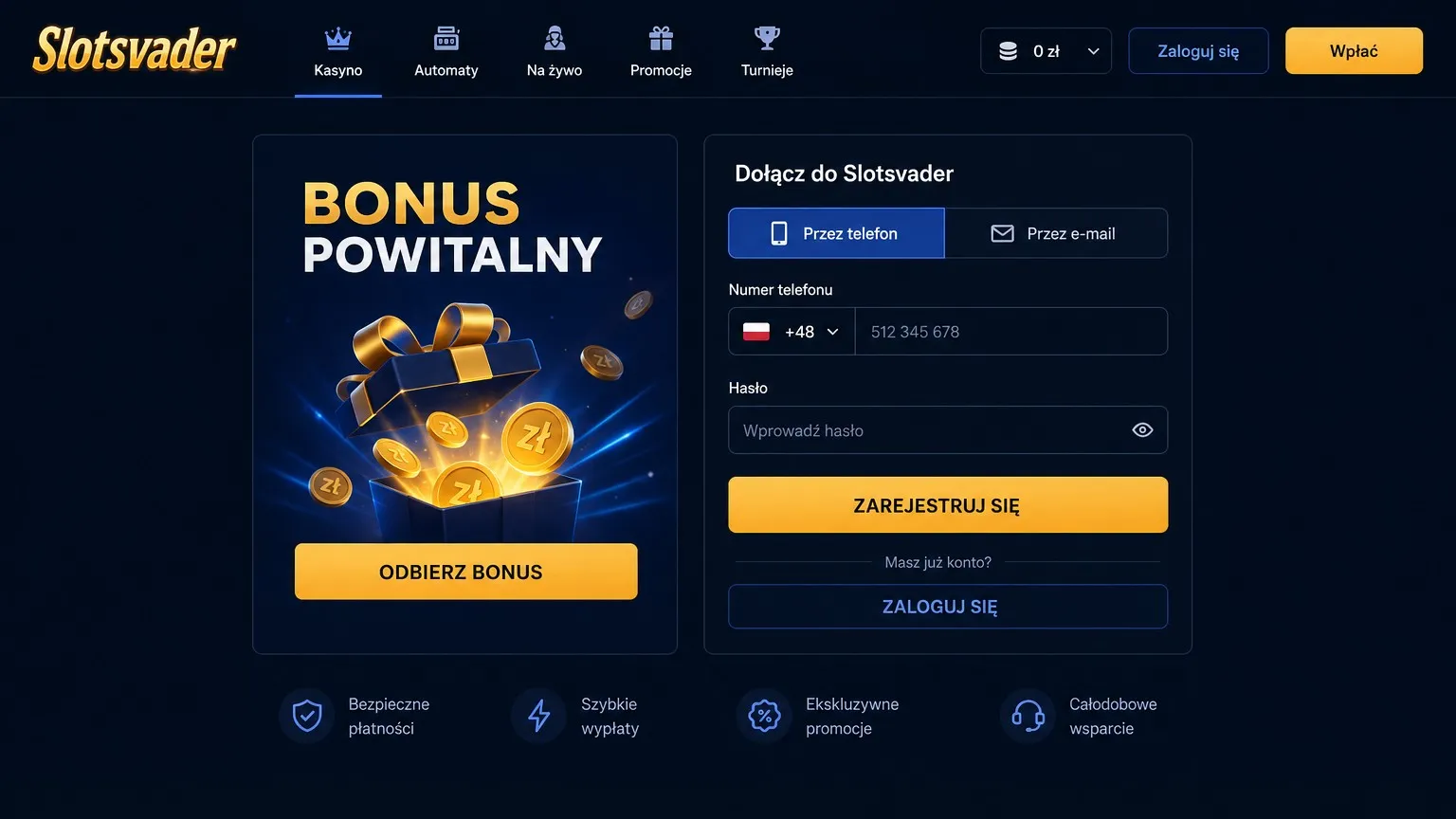 Logowanie do Slotsvader Casino