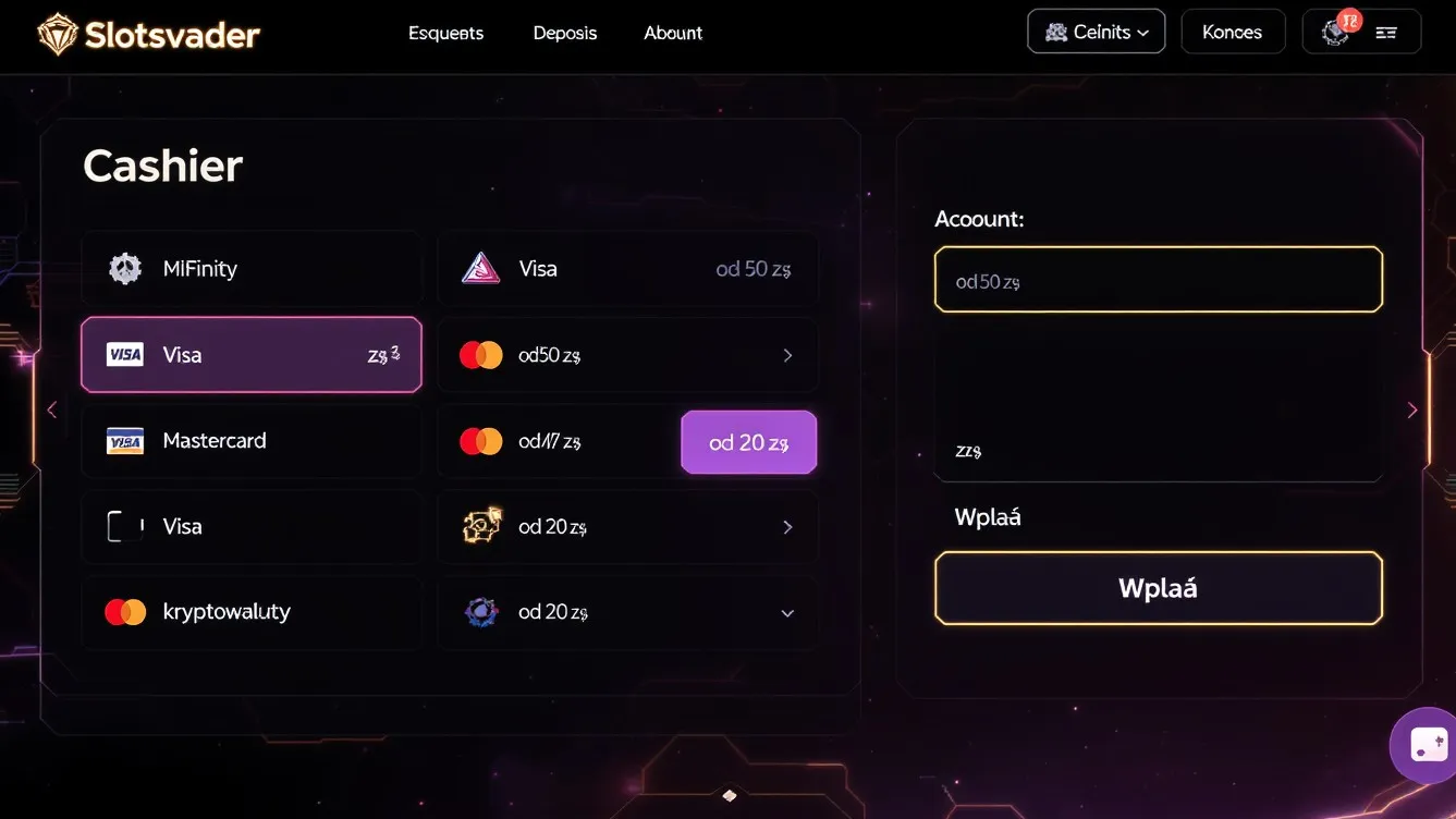 Metody płatności w Slots Vader Kasyno